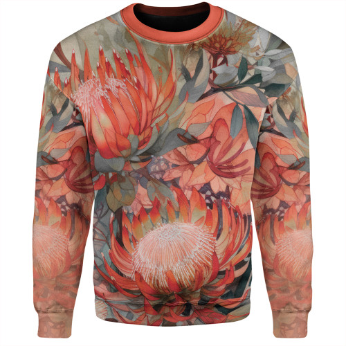 Australia Waratah Sweatshirt - Red Orange Waratah Flowers Art Sweatshirt