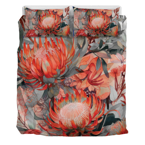 Australia Waratah Bedding Set - Red Orange Waratah Flowers Art Bedding Set Australia Waratah Bedding Set - Red Orange Waratah Flowers Art Bedding Set