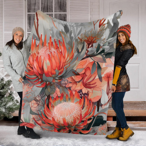 Australia Waratah Blanket - Red Orange Waratah Flowers Art Blanket Australia Waratah Blanket - Red Orange Waratah Flowers Art Blanket