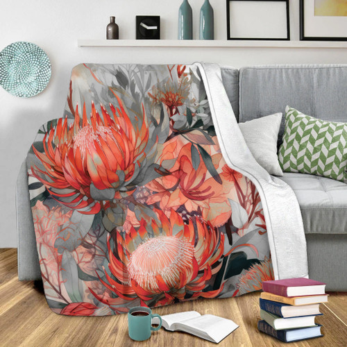 Australia Waratah Blanket - Red Orange Waratah Flowers Art Blanket Australia Waratah Blanket - Red Orange Waratah Flowers Art Blanket