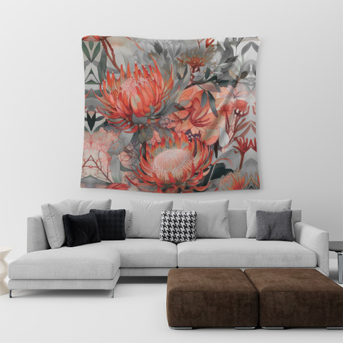 Australia Waratah Tapestry - Red Orange Waratah Flowers Art Tapestry Australia Waratah Tapestry - Red Orange Waratah Flowers Art Tapestry