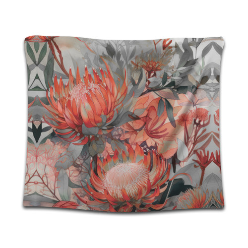 Australia Waratah Tapestry - Red Orange Waratah Flowers Art Tapestry Australia Waratah Tapestry - Red Orange Waratah Flowers Art Tapestry