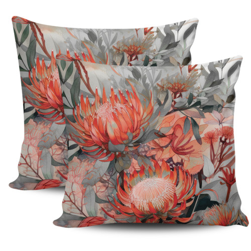 Australia Waratah Pillow Covers - Red Orange Waratah Flowers Art Pillow Covers Australia Waratah Pillow Covers - Red Orange Waratah Flowers Art Pillow Covers