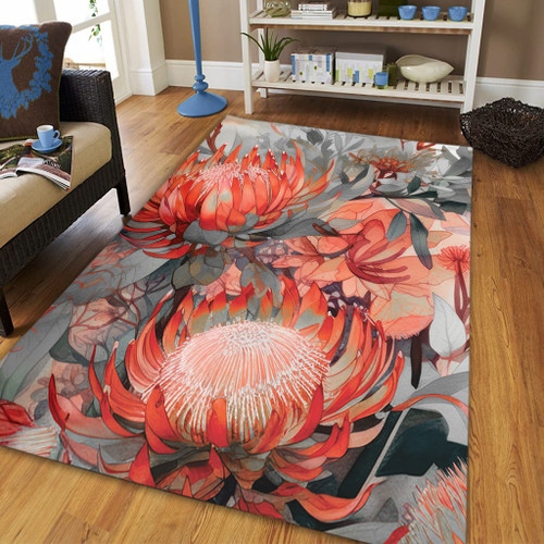 Australia Waratah Area Rug - Red Orange Waratah Flowers Art Area Rug Australia Waratah Area Rug - Red Orange Waratah Flowers Art Area Rug