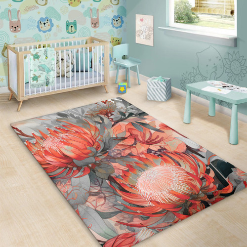 Australia Waratah Area Rug - Red Orange Waratah Flowers Art Area Rug Australia Waratah Area Rug - Red Orange Waratah Flowers Art Area Rug