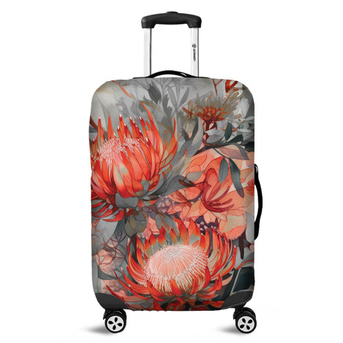 Australia Waratah Luggage Cover - Red Orange Waratah Flowers Art Luggage Cover