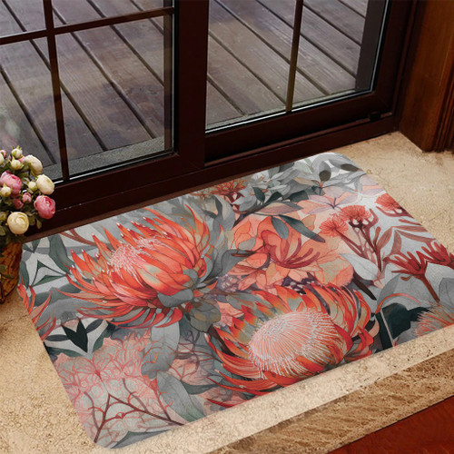 Australia Waratah Door Mat - Red Orange Waratah Flowers Art Door Mat