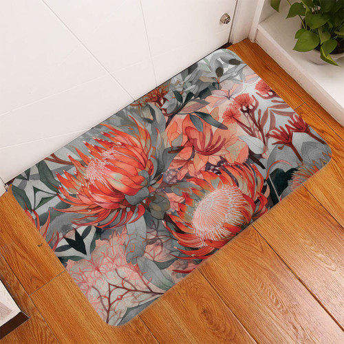 Australia Waratah Door Mat - Red Orange Waratah Flowers Art Door Mat Australia Waratah Door Mat - Red Orange Waratah Flowers Art Door Mat