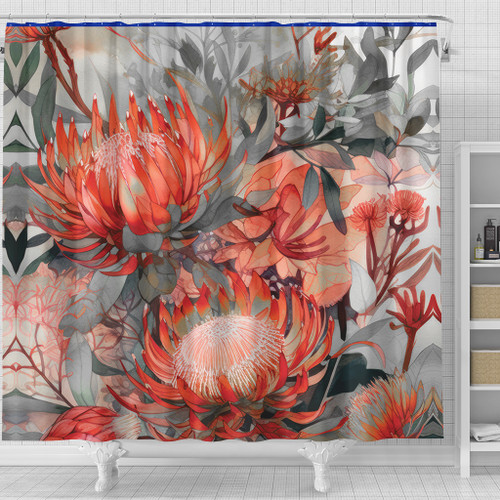 Australia Waratah Shower Curtain - Red Orange Waratah Flowers Art Shower Curtain