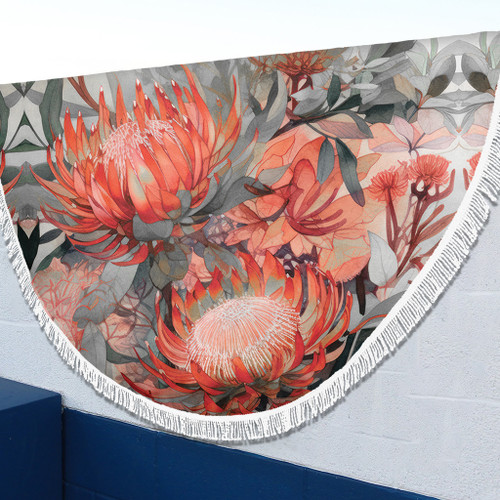 Australia Waratah Beach Blanket - Red Orange Waratah Flowers Art Beach Blanket Australia Waratah Beach Blanket - Red Orange Waratah Flowers Art Beach Blanket