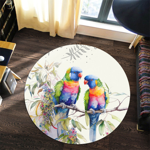Australia Rainbow Lorikeets Round Rug - Rainbow Lorikeets Birds Art Round Rug Australia Rainbow Lorikeets Round Rug - Rainbow Lorikeets Birds Art Round Rug