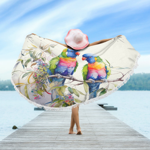 Australia Rainbow Lorikeets Beach Blanket - Rainbow Lorikeets Birds Art Beach Blanket Australia Rainbow Lorikeets Beach Blanket - Rainbow Lorikeets Birds Art Beach Blanket
