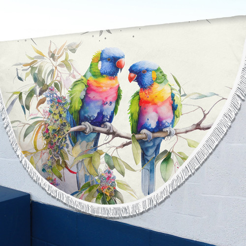 Australia Rainbow Lorikeets Beach Blanket - Rainbow Lorikeets Birds Art Beach Blanket Australia Rainbow Lorikeets Beach Blanket - Rainbow Lorikeets Birds Art Beach Blanket