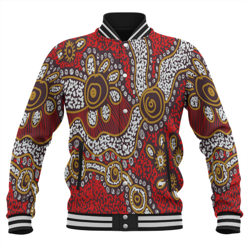 Australia Aboriginal Baseball Jacket - Aboriginal Contemporary Dot Painting Inspired Baseball Jacket