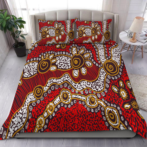Australia Aboriginal Bedding Set - Aboriginal Contemporary Dot Painting Inspired Bedding Set