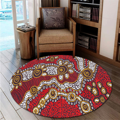 Australia Aboriginal Round Rug - Aboriginal Contemporary Dot Painting Inspired Round Rug Australia Aboriginal Round Rug - Aboriginal Contemporary Dot Painting Inspired Round Rug
