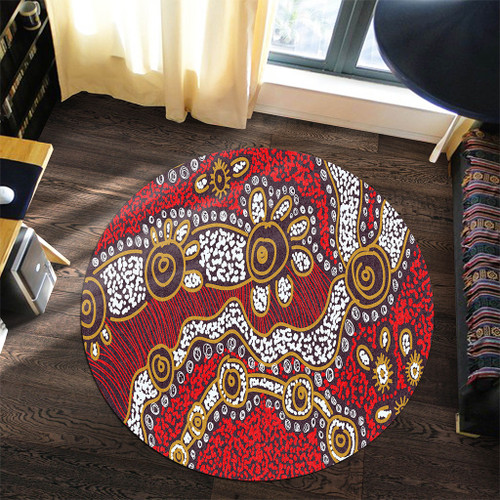 Australia Aboriginal Round Rug - Aboriginal Contemporary Dot Painting Inspired Round Rug Australia Aboriginal Round Rug - Aboriginal Contemporary Dot Painting Inspired Round Rug