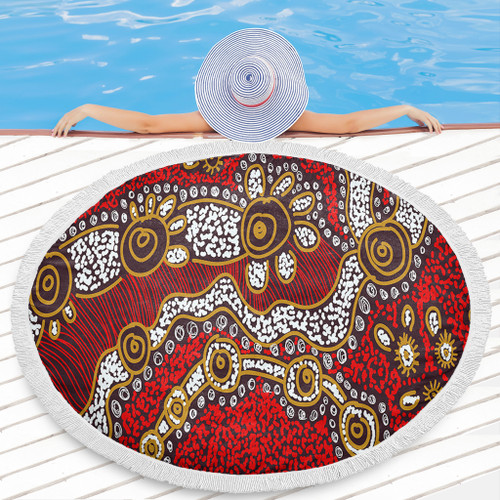 Australia Aboriginal Beach Blanket - Aboriginal Contemporary Dot Painting Inspired Beach Blanket