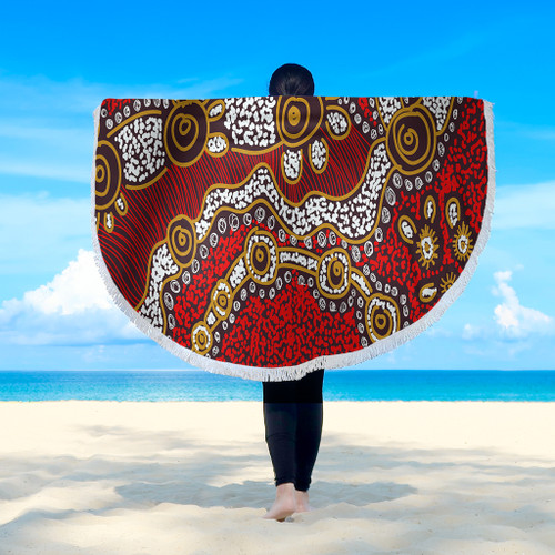 Australia Aboriginal Beach Blanket - Aboriginal Contemporary Dot Painting Inspired Beach Blanket Australia Aboriginal Beach Blanket - Aboriginal Contemporary Dot Painting Inspired Beach Blanket