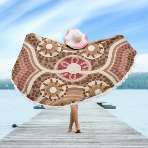 Australia Aboriginal Beach Blanket - Aboriginal Dot Art Style Painting Inspired Beach Blanket Australia Aboriginal Beach Blanket - Aboriginal Dot Art Style Painting Inspired Beach Blanket