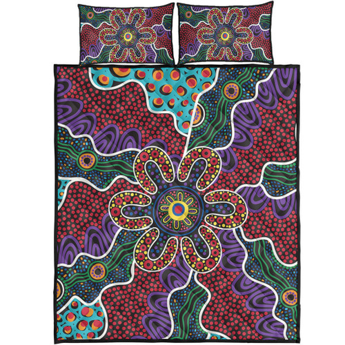 Australia Aboriginal Quilt Bed Set - Aboriginal Dot Art Color Inspired Quilt Bed Set Australia Aboriginal Quilt Bed Set - Aboriginal Dot Art Color Inspired Quilt Bed Set