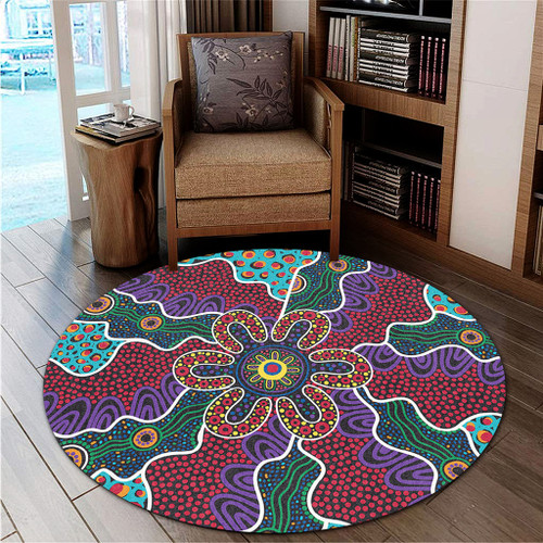 Australia Aboriginal Round Rug - Aboriginal Dot Art Color Inspired Round Rug Australia Aboriginal Round Rug - Aboriginal Dot Art Color Inspired Round Rug