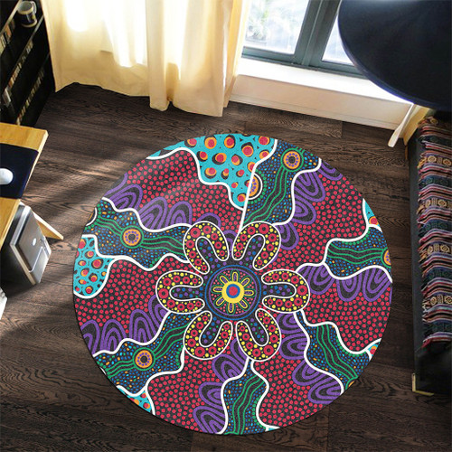 Australia Aboriginal Round Rug - Aboriginal Dot Art Color Inspired Round Rug Australia Aboriginal Round Rug - Aboriginal Dot Art Color Inspired Round Rug