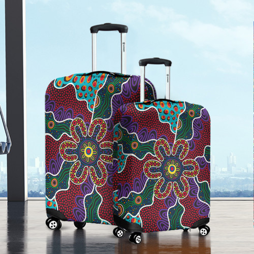 Australia Aboriginal Luggage Cover - Aboriginal Dot Art Color Inspired Luggage Cover