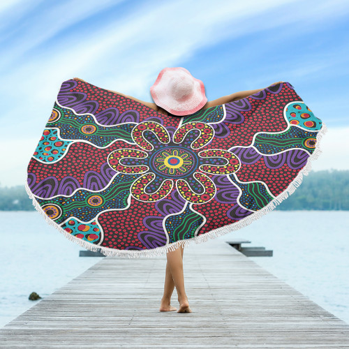Australia Aboriginal Beach Blanket - Aboriginal Dot Art Color Inspired Beach Blanket Australia Aboriginal Beach Blanket - Aboriginal Dot Art Color Inspired Beach Blanket