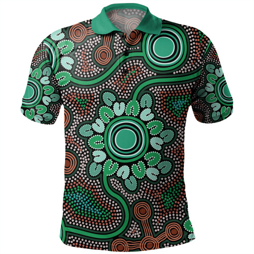 Australia Aboriginal Polo Shirt - Aboriginal Green Dot Art Inspired Polo Shirt