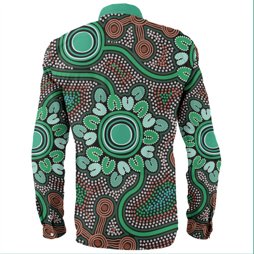 Australia Aboriginal Long Sleeve Shirts - Aboriginal Green Dot Art Inspired Long Sleeve Shirts Australia Aboriginal Long Sleeve Shirts - Aboriginal Green Dot Art Inspired Long Sleeve Shirts