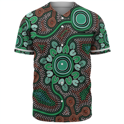 Australia Aboriginal Baseball Shirt - Aboriginal Green Dot Art Inspired Baseball Shirt