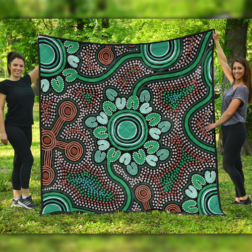 Australia Aboriginal Quilt - Aboriginal Green Dot Art Inspired Quilt Australia Aboriginal Quilt - Aboriginal Green Dot Art Inspired Quilt