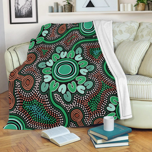 Australia Aboriginal Blanket - Aboriginal Green Dot Art Inspired Blanket Australia Aboriginal Blanket - Aboriginal Green Dot Art Inspired Blanket