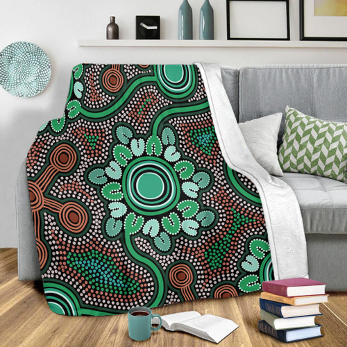 Australia Aboriginal Blanket - Aboriginal Green Dot Art Inspired Blanket Australia Aboriginal Blanket - Aboriginal Green Dot Art Inspired Blanket