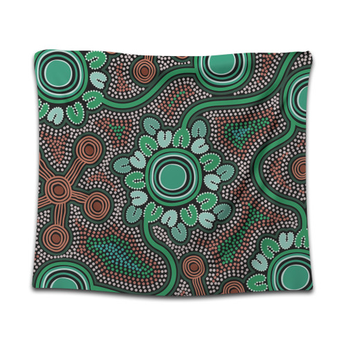 Australia Aboriginal Tapestry - Aboriginal Green Dot Art Inspired Tapestry Australia Aboriginal Tapestry - Aboriginal Green Dot Art Inspired Tapestry