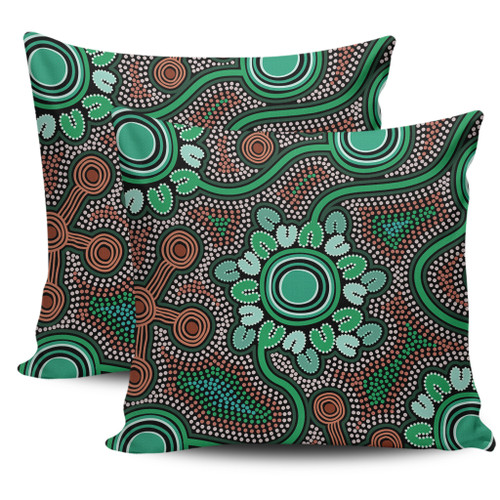 Australia Aboriginal Pillow Covers - Aboriginal Green Dot Art Inspired Pillow Covers