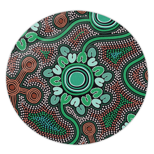 Australia Aboriginal Round Rug - Aboriginal Green Dot Art Inspired Round Rug Australia Aboriginal Round Rug - Aboriginal Green Dot Art Inspired Round Rug