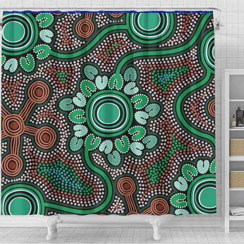 Australia Aboriginal Shower Curtain - Aboriginal Green Dot Art Inspired Shower Curtain Australia Aboriginal Shower Curtain - Aboriginal Green Dot Art Inspired Shower Curtain