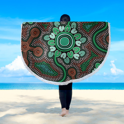 Australia Aboriginal Beach Blanket - Aboriginal Green Dot Art Inspired Beach Blanket Australia Aboriginal Beach Blanket - Aboriginal Green Dot Art Inspired Beach Blanket