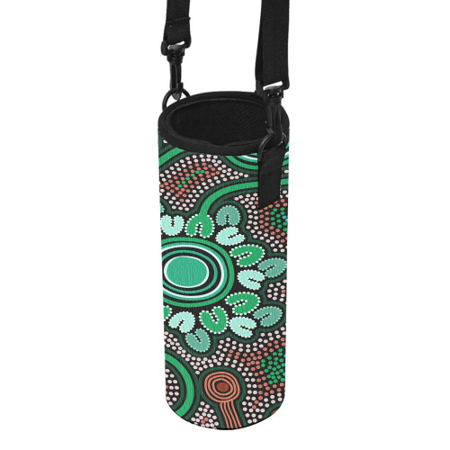 Australia Aboriginal Water Bottle Sleeve - Aboriginal Green Dot Art Inspired Water Bottle Sleeve Australia Aboriginal Water Bottle Sleeve - Aboriginal Green Dot Art Inspired Water Bottle Sleeve
