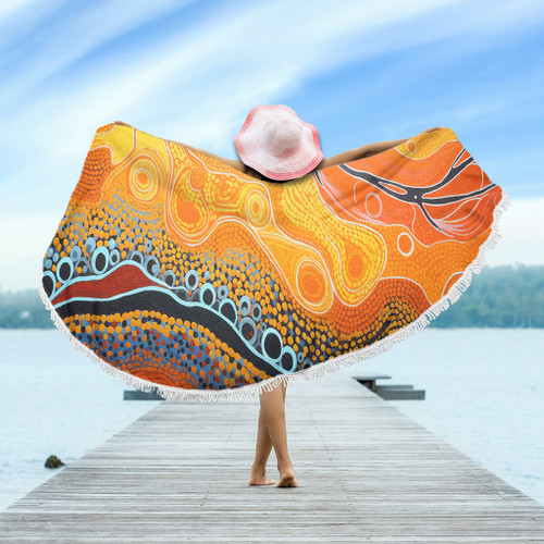 Australia Aboriginal Beach Blanket - Indigenous Aboriginal Art Dot Beach Blanket Australia Aboriginal Beach Blanket - Indigenous Aboriginal Art Dot Beach Blanket