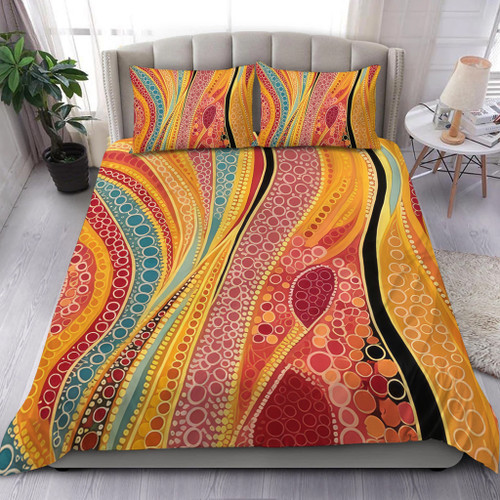Australia Aboriginal Bedding Set - Indigenous Aboriginal Art Dot Color Bedding Set