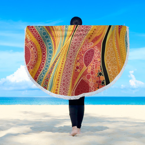 Australia Aboriginal Beach Blanket - Indigenous Aboriginal Art Dot Color Beach Blanket Australia Aboriginal Beach Blanket - Indigenous Aboriginal Art Dot Color Beach Blanket