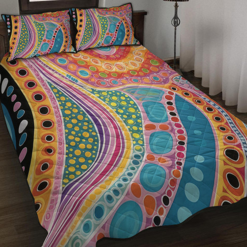 Australia Aboriginal Quilt Bed Set - Aboriginal Colourful Dots Art Inspired Quilt Bed Set