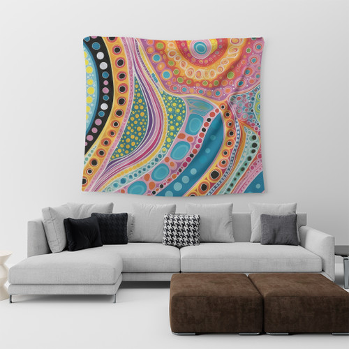 Australia Aboriginal Tapestry - Aboriginal Colourful Dots Art Inspired Tapestry Australia Aboriginal Tapestry - Aboriginal Colourful Dots Art Inspired Tapestry