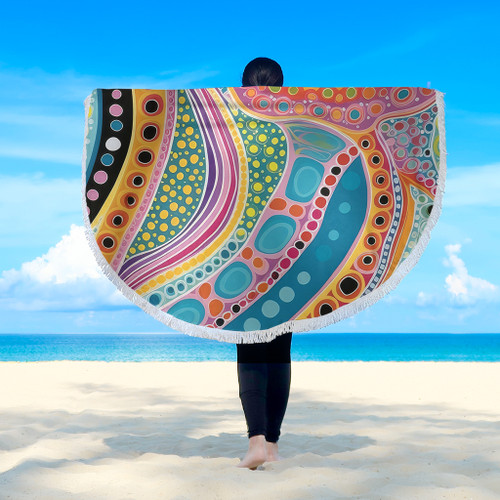 Australia Aboriginal Beach Blanket - Aboriginal Colourful Dots Art Inspired Beach Blanket Australia Aboriginal Beach Blanket - Aboriginal Colourful Dots Art Inspired Beach Blanket