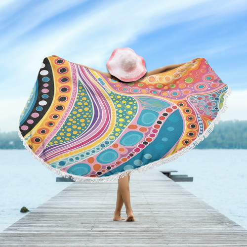 Australia Aboriginal Beach Blanket - Aboriginal Colourful Dots Art Inspired Beach Blanket Australia Aboriginal Beach Blanket - Aboriginal Colourful Dots Art Inspired Beach Blanket