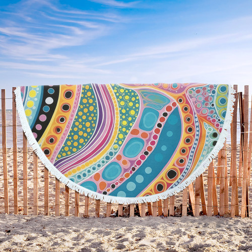 Australia Aboriginal Beach Blanket - Aboriginal Colourful Dots Art Inspired Beach Blanket Australia Aboriginal Beach Blanket - Aboriginal Colourful Dots Art Inspired Beach Blanket