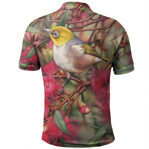 Australia Silvereye Polo Shirt - Silvereye and Gum Blossom Polo Shirt Australia Silvereye Polo Shirt - Silvereye and Gum Blossom Polo Shirt